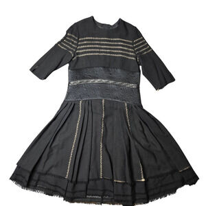 Chado by Ralph Rucci Black Pleated Midi Women's Vintage Dress Size: 8
